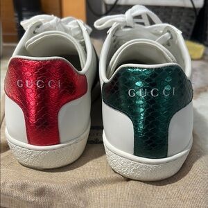 Gucci White Sneakers with Red and Green Accents